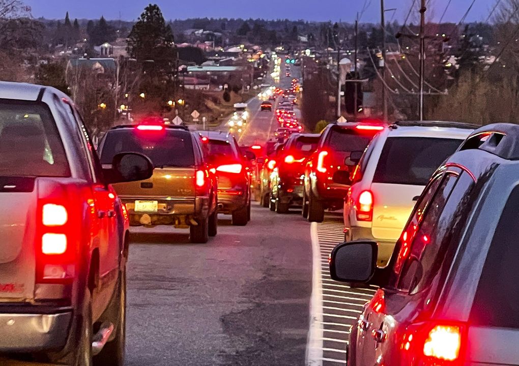 Randall Tomaras, 71, took this photo as he waited in line for a coronavirus vaccination on Thursday in Sequim, only to be turned away just 10 cars from the cutoff. He said he might get in line the night before the Saturday clinic, as he’s anxious to see his wife, who is in an adult family home. “I just want to hold my wife,” he said. (Courtesy of Randall Tomaras)