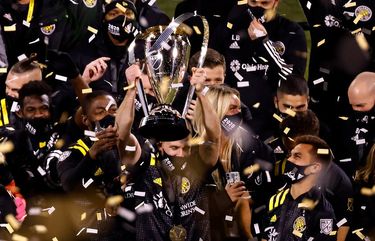 The Columbus Crew SC celebrate after defeating the Seattle Sounders FC 3-0 to win the 2020 MLS Cup on Saturday, December 12, 2020 in Columbus, Ohio. (Kirk Irwin Special to the Seattle Times)