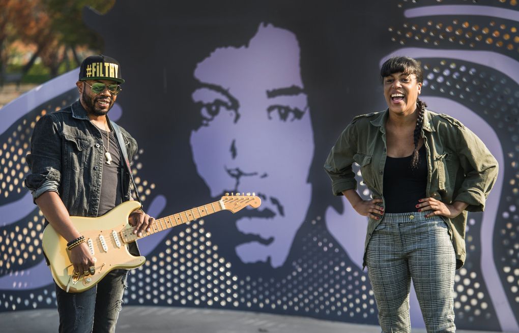 Seattle rockers Ayron Jones, left, and Eva Walker of The Black Tones, shown here at Jimi Hendrix Park in Seattle last year, both have support from Seattle musical heavy hitters. (Steve Ringman / The Seattle Times)