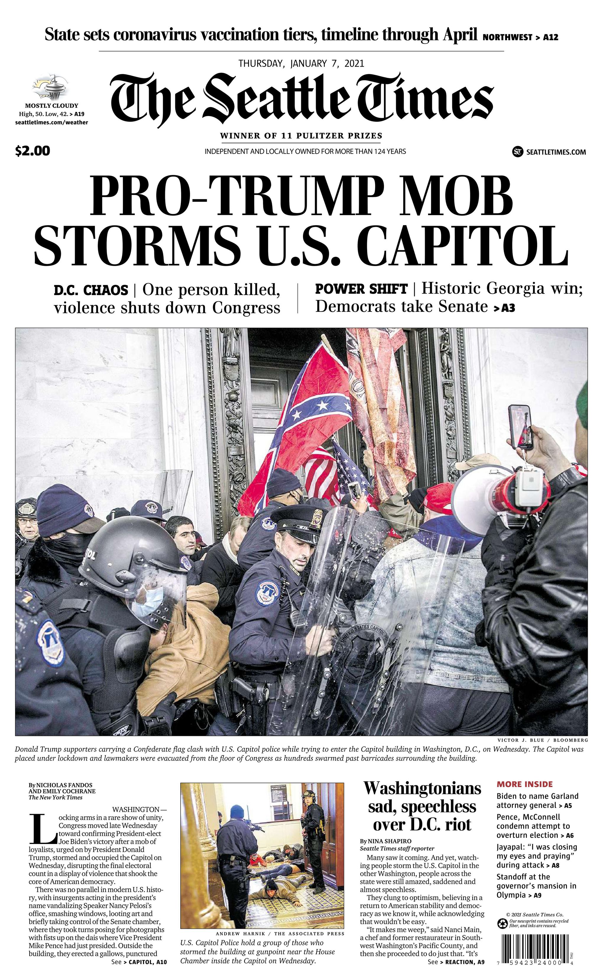 Newspaper front pages across the Northwest and the country from the  historic day a pro-Trump mob stormed the U.S. Capitol