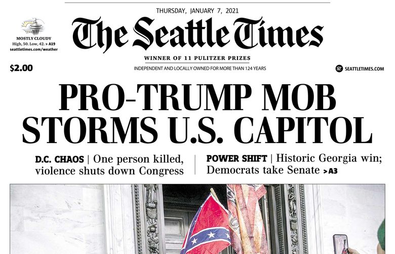 The front page of The Seattle Times on Thursday, Jan. 7, 2021.