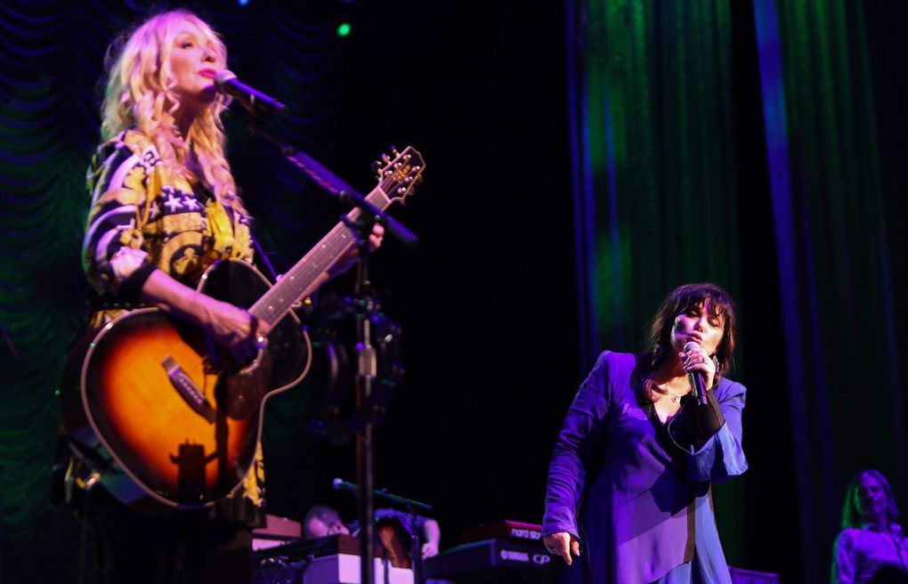 Rock & Roll Hall of Famers Heart (sisters Nancy Wilson, left, and Ann Wilson, right), shown here at their Love Alive tour at the Tacoma Dome in 2019, supported many younger Seattle bands through the years. (Kimberly Adamis)