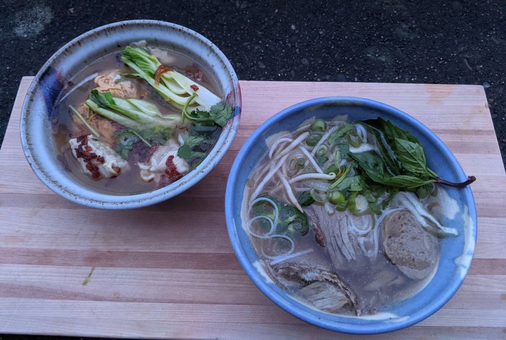 Head to Mercer Island’s Pho Em for fabulous chicken broth and beef pho broth, plus ample amounts of rice noodles. (Jackie Varriano / The Seattle Times)