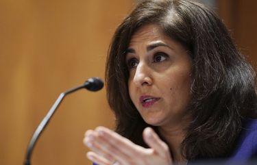 Neera Tanden testifies before the Senate Homeland Security and Government Affairs committee on her nomination to become the Director of the Office of Management and Budget (OMB), during a hearing Tuesday, Feb. 9, 2021, on Capitol Hill in Washington. (Leigh Vogel/Pool via AP) WX415 WX415