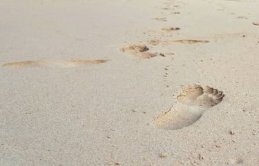 Footprints in the sand on Mahe island, Seychelles in 2019. LON112