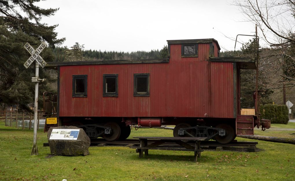 A train car sits in the middle of Wilkeson, Washington. Wilkeson was first established in 1877 and named for Samuel Wilkeson, a Northern Pacific Railroad secretary who noted coal veins in the area and lobbied the company to extend the railroad line out from Tacoma.
(Amanda Snyder / The Seattle Times)