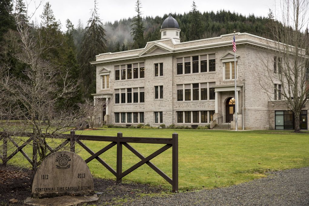 The Wilkeson School, built in 1912, was one of Washington’s first multiclassroom schools, and is the oldest still-operating school in the state. Its three-story sandstone building with a copper-jacketed cupola was designed by Frederick Heath, designer of Tacoma’s Stadium High School, Stadium Bowl and the National Realty Building. (Amanda Snyder / The Seattle Times)