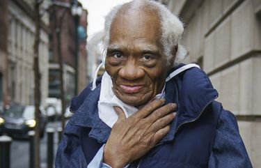 Joe Ligon, the nation’s oldest juvenile lifer, stops for a portrait outside his lawyers office after he was released from prison at the Defender Association of Philadelphia, in Center City, Thursday, Feb. 11, 2021. (Jessica Griffin/The Philadelphia Inquirer via AP) PAPHQ102 PAPHQ102
