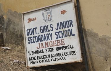 CORRECTING DATE TO FRIDAY FEB. 26 – The sign post of Government Girls Junior Secondary School in Jangebe, following an attack by gunmen in Jangebe, Nigeria, Friday, Feb. 26, 2021.  Gunmen abducted 317 girls from a boarding school in northern Nigeria on Friday, police said, the latest in a series of mass kidnappings of students in the West African nation. (AP Photo/ Ibrahim Mansur) NIN101 NIN101