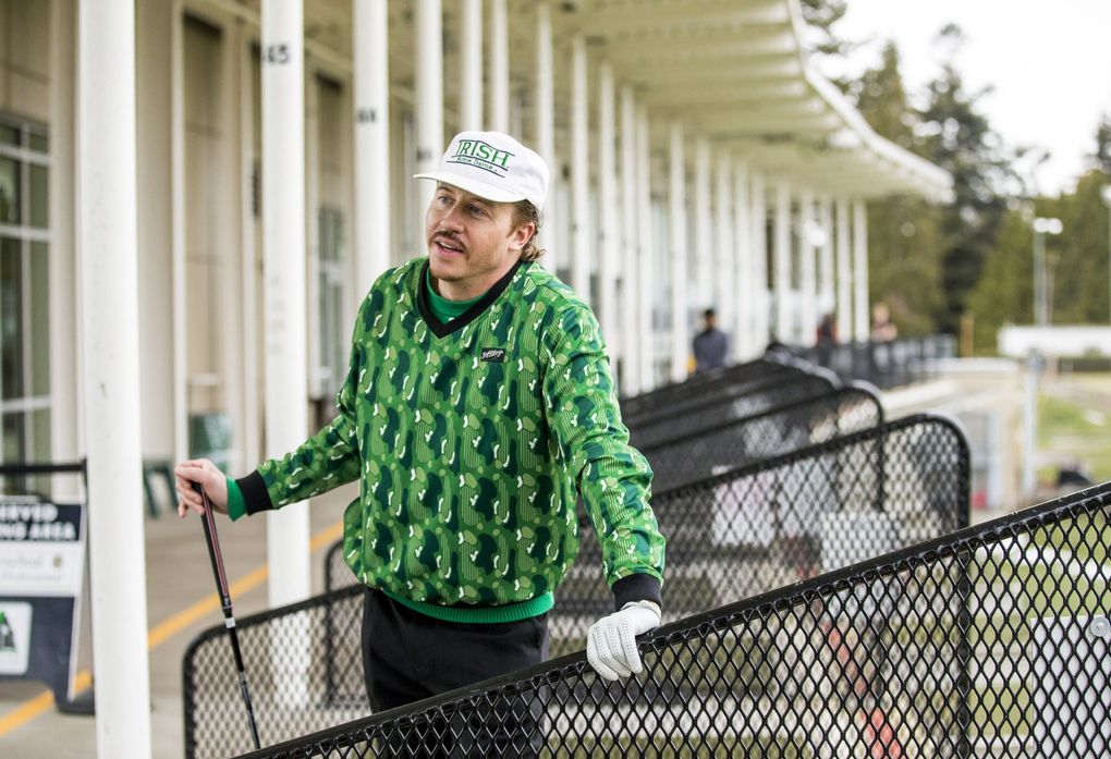 Macklemore talks about his passion for golf before hitting a few more golf balls at Jefferson Park driving range on Feb. 18. (Amanda Snyder / The Seattle Times)