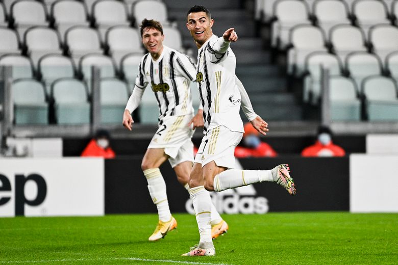 Cristiano Ronaldo of Real Madrid celebrates following his team's 2-0 in  2023