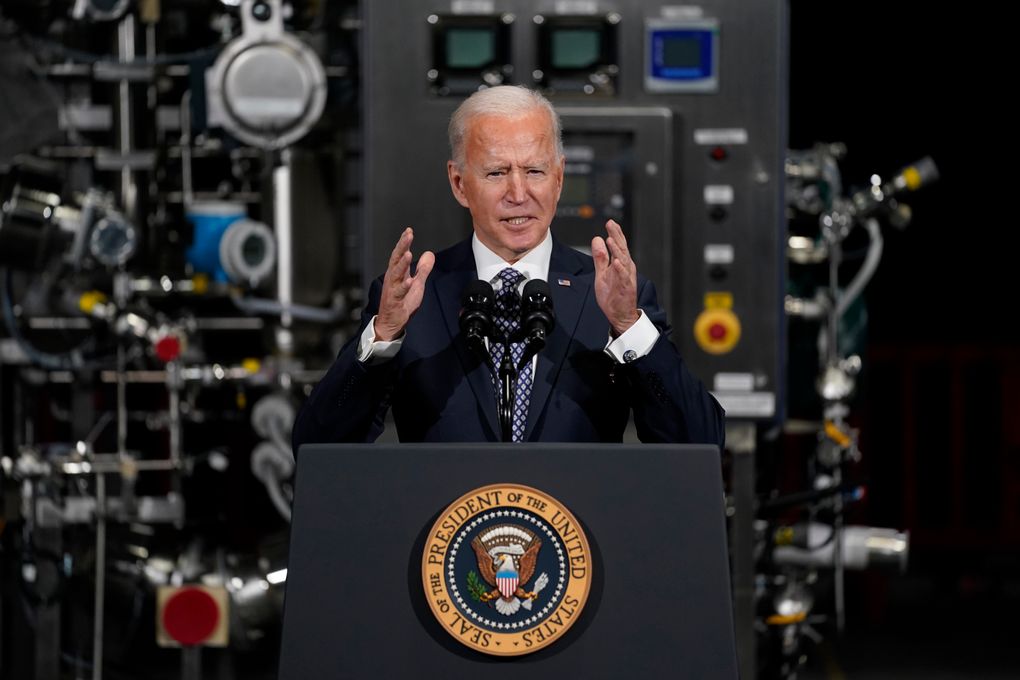 FILE – In this Feb. 19, 2021, file photo President Joe Biden speaks after a tour of a Pfizer manufacturing site in Portage, Mich. (AP Photo/Evan Vucci, File)