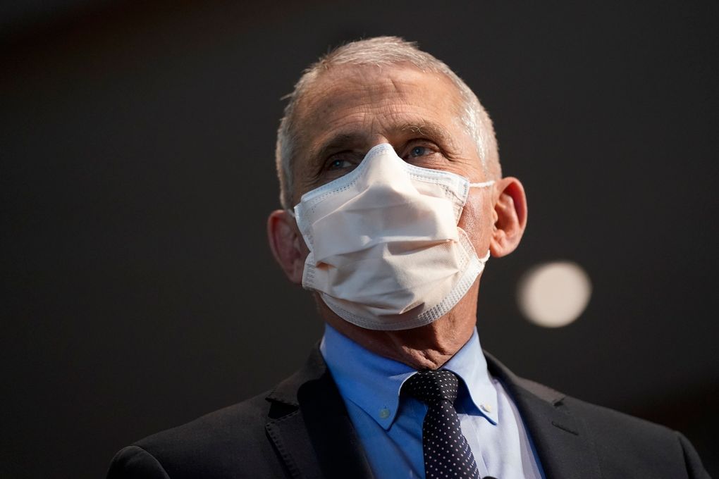 Dr. Anthony Fauci, director of the National Institute of Allergy and Infectious Diseases, speaks in December before receiving his first dose of the COVID-19 vaccine at the National Institutes of Health, in Bethesda, Md. (AP Photo/Patrick Semansky, Pool, file)