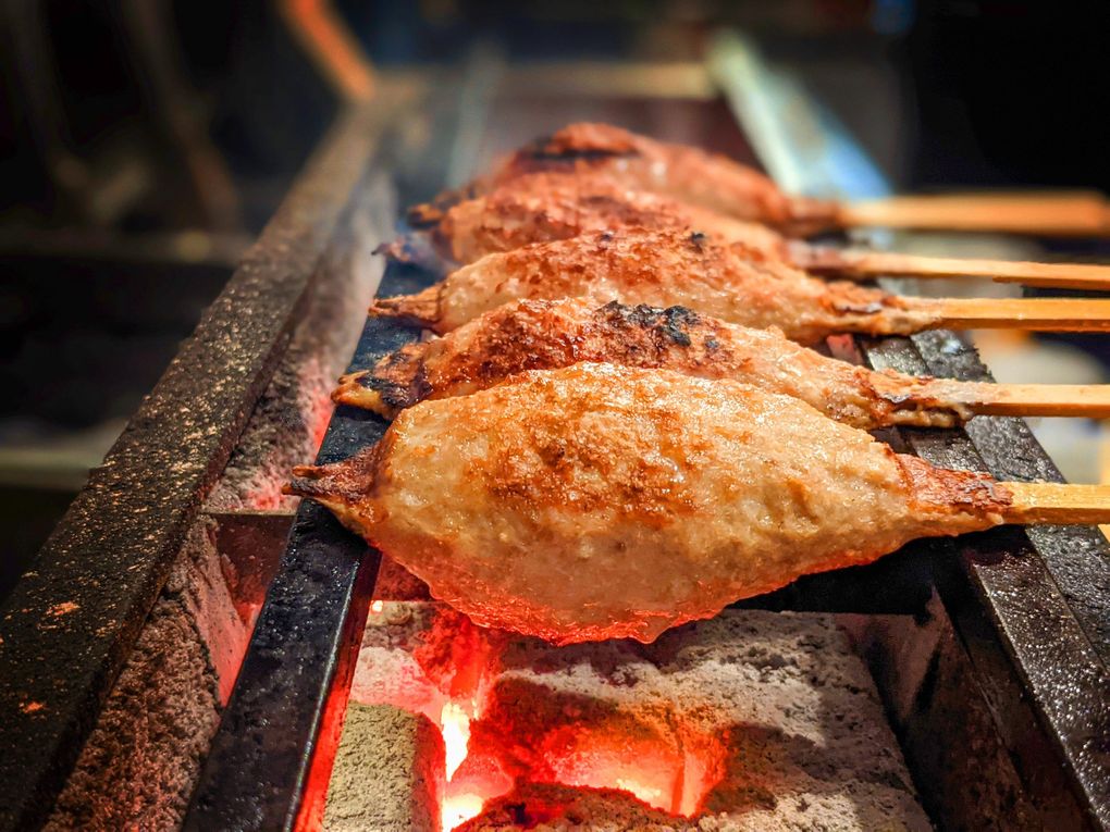The Japanese Tsukune chicken meatball on a skewer is featured at the new Aki Kushiyaki grill restaurant in Madison Valley. (Courtesy Aki Kushiyaki)