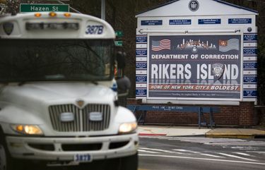 FILE — The entrance to Rikers Island in Queens on March 20, 2020. As the coronavirus pandemic raged last spring, New York City released hundreds of people from jail. A year later, the jails are just as full, and the virus is showing signs of returning. (Dave Sanders/The New York Times) XNYT20 XNYT20