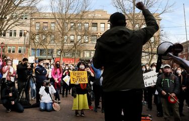 King County Councilmember Girmay Zahilay forcefully speaks out against hate at a rally in Hing Hay Park in Chinatown I.D. on Saturday March 13, 2021. Hundreds attended.
Ref to more photos online
We Are Not Silent: Rally Against AAPI Hate and Bias
(He also gave a shoutout to Larry Gossett who he unseated) 216635