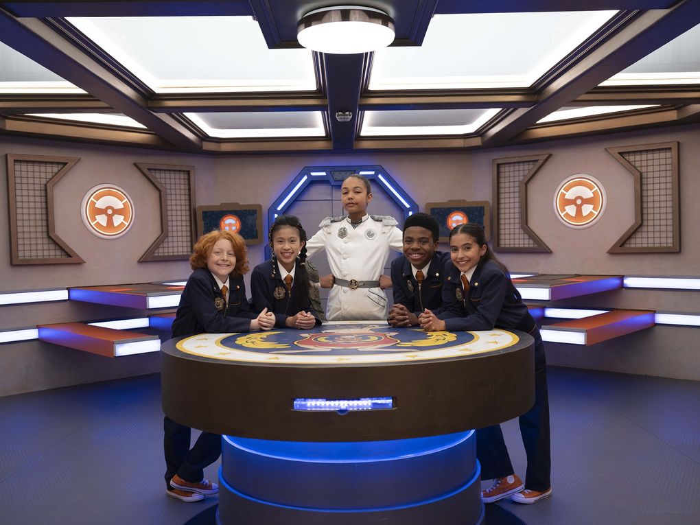 PBS Kids’ “Odd Squad,” about young government agents, includes, from left, Gavin MacIver-Wright as Oswald, Alyssa Hidalgo as Orla, Millie Davis as The Big O, Jayce Alexander as Omar and Valentina Herrera as Opal. (Darren Goldstein / Fred Rogers Productions)