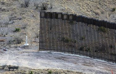 The unfinished border wall at the Coronado National Monument in Arizona, Feb. 10, 2021. A last-minute rush to build the border wall lasted through President Donald Trump’s last day in office. The effort left odd, partially completed sections of a barrier whose fate President Biden must now determine. (Adriana Zehbrauskas/The New York Times) XNYT11 XNYT11