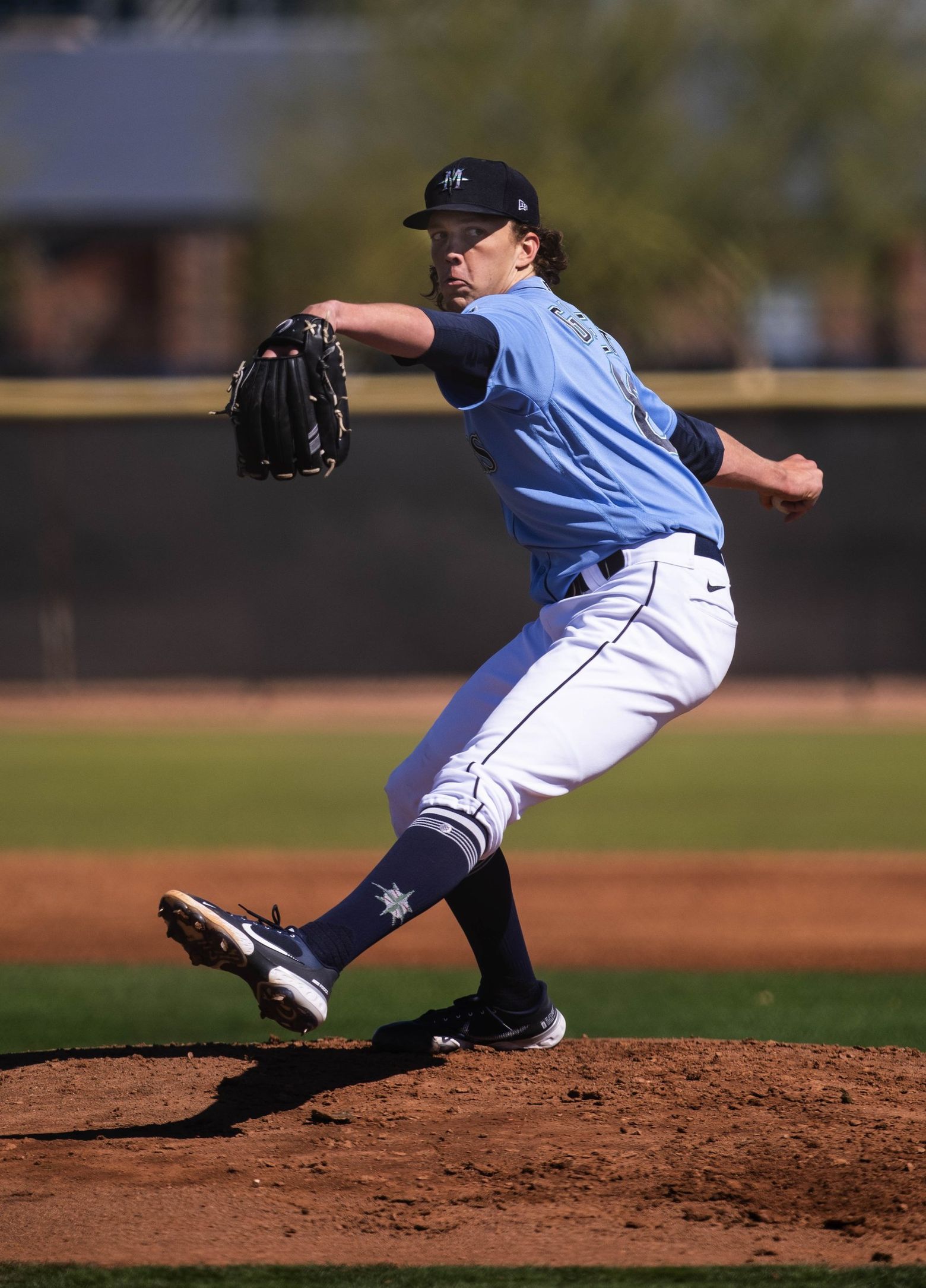 Logan Gilbert throws a bullpen session Sunday (Dean Rutz / The