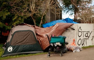 Tents are seen at Miller Playfield in Seattle Friday, March 19, 2021.
