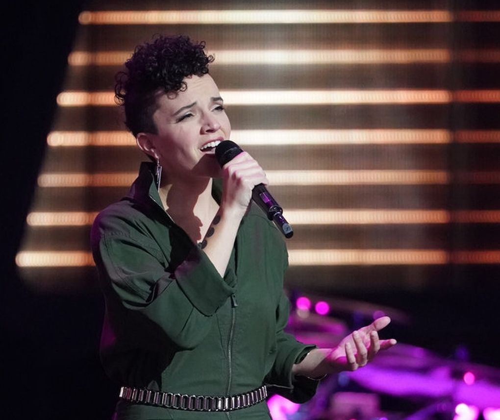 Halley Greg, 29, who lives in Seattle and is from Kennewick, is on Team Kelly this season of “The Voice.” (Tyler Golden / NBC)