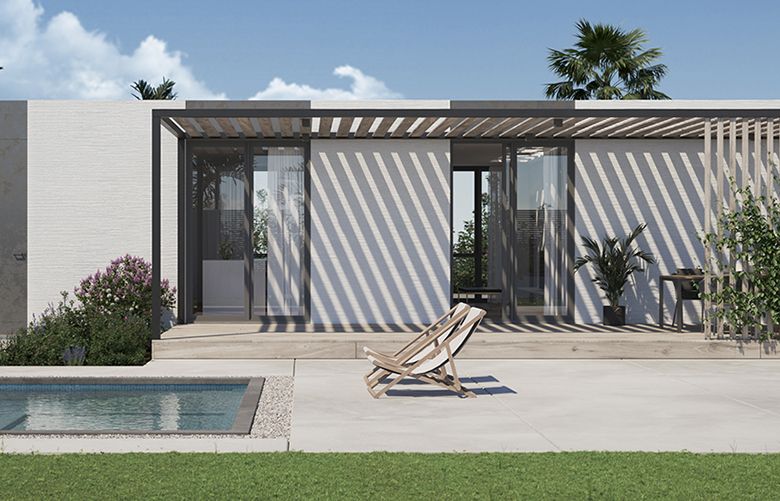 Rendering of the 3-D-printed home in Rancho Mirage, Calif. (Mighty Buildings/EYRC Architects/TNS)