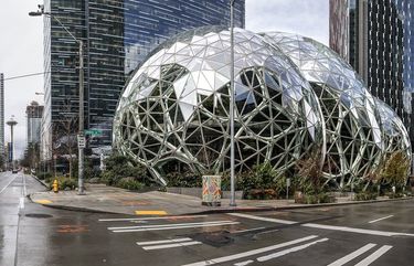 Monday, March 30, 2020.   Lines Only    Streets remained empty in Seattle as orders to stay home were still in effect.  Downtown Seattle along with the Amazon campus were quiet.   213510