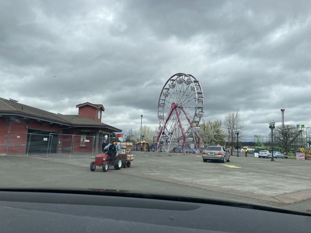 On-site entertainment includes roaming people like this egg information man. (Amy Wong / The Seattle Times)