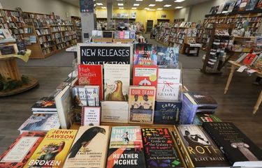 Customers are greeted by this view inside Brick & Mortar Books, a popular spot among the local tech community. (Ken Lambert / The Seattle Times)