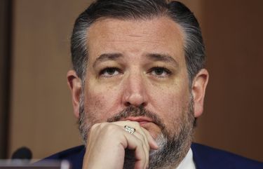 Sen. Ted Cruz, R-Texas, listens during a Senate Judiciary Committee hearing on voting rights on Capitol Hill in Washington, Tuesday, April 20, 2021. (Evelyn Hockstein/Pool via AP) WX474 WX474
