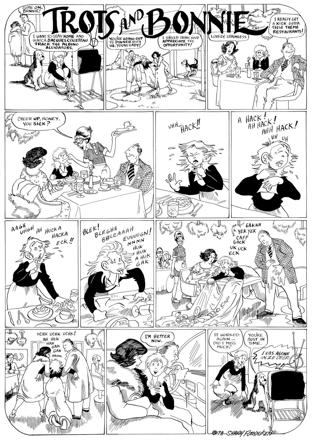 Seattle teenager Bonnie and her canine pal Trots took on the trials of adulthood with humor, wisdom and some dark, dry humor in the long-running National Lampoon comic created by Seattleite Shary Flenniken. This strip is from 1978. (Courtesy of New York Review of Books)