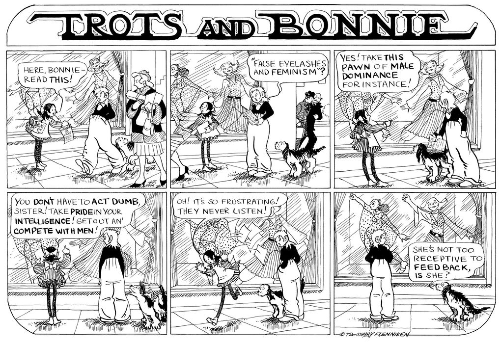 “Trots and Bonnie,” a Seattle-set cartoon created by Magnolia resident Shary Flenniken, was a hit for National Lampoon in the 1970s and ’80s. This strip is from 1972. (Courtesy of New York Review of Books)