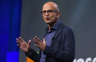 Microsoft CEO Satya Nadella addresses board members and shareholders during Microsoft’s annual shareholders meeting at Meydenbauer Center in Bellevue on November 28, 2018. 208590