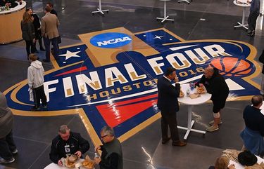A photo provided by Villanova Athletics shows the team’s 2016 Final Four floor in a cafe area in the team’s home arena in Villanova, Pa. Championship teams have the option to buy the Final Four’s custom-made floors, which have gone on to second lives in practice gyms, locker rooms and lobbies.  (Sideline Photos for Villanova Athletics via The New York Times)   — NO SALES; FOR EDITORIAL USE ONLY WITH NYT STORY SLUGGED NCAA FLOORS REPURPOSE BY TIM NEWCOMB FOR APRIL 5, 2021. ALL OTHER USE PROHIBITED. —  XNYT122 XNYT122