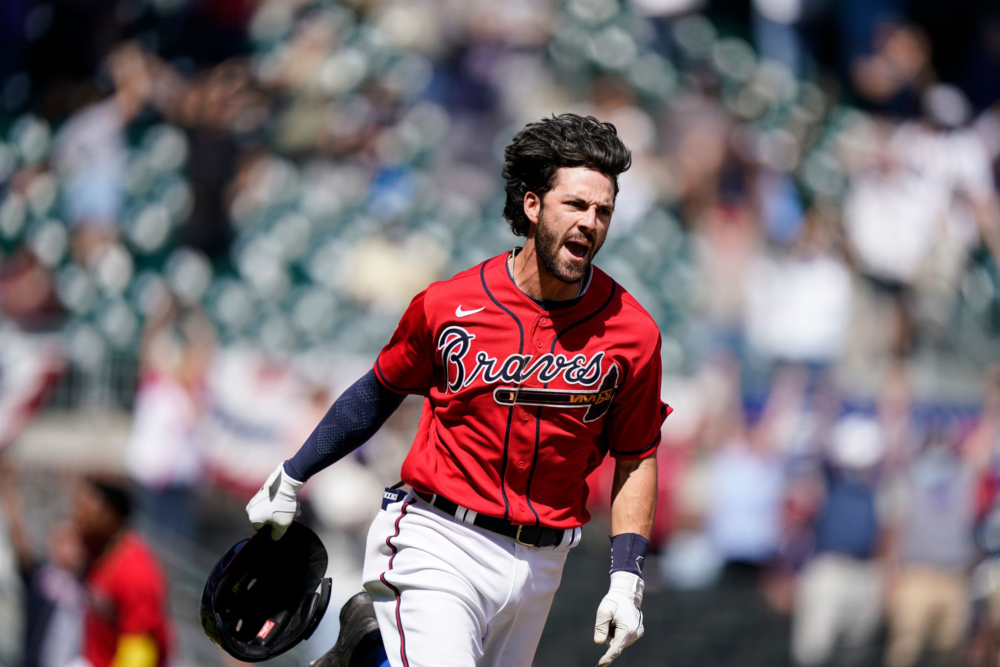 Atlanta Braves center fielder Cristian Pache catches a fly ball