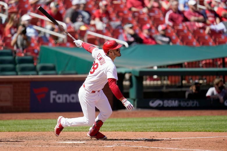 Nolan Arenado of the St. Louis Cardinals rounds bases after