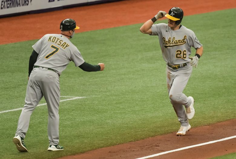 Matt Chapman of the Oakland Athletics fields during the game