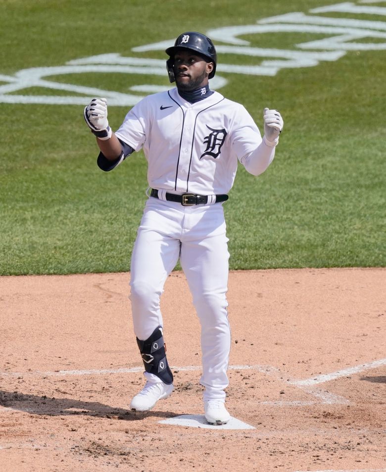 Tigers' Akil Baddoo got hit where no one wants to get hit. Then he got 3  hits. 