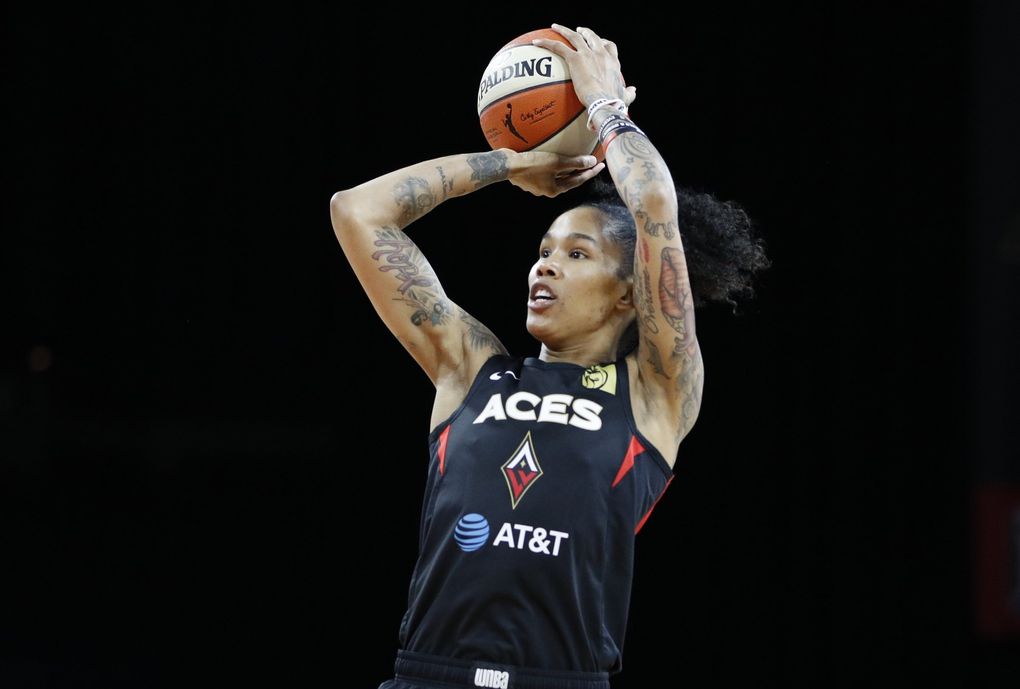 Las Vegas Aces’ Tamera Young during a game in 2019. The Seattle Storm announced today, May 11, 2021, the team has waived Tamera “Ty” Young and Natalie Kucowski. Young was signed to a training camp contract on Feb. 11 and Kucowski was the Storm’s third-round pick in the 2021 WNBA Draft, 35th overall. (John Locher / AP, file)