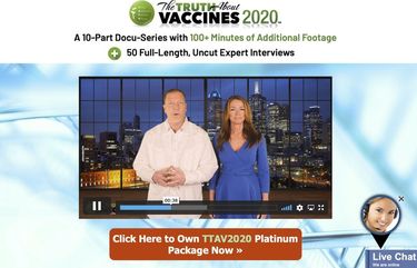 This Wednesday, May 12, 2021 image shows a website featuring Ty and Charleen Bollinger advertising their video series, “The Truth About Vaccines 2020.” The Bollingers are part of an ecosystem of for-profit companies, nonprofit groups, YouTube channels and other social media accounts that stoke fear and distrust of COVID-19 vaccines, resorting to what medical experts say is often misleading and false information. (AP Photo) NY808 NY808