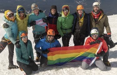 The group poses for a triumphant photo at Devil’s Peak, 10,000 feet up on Mount Hood, in May 2019. Their story is documented in the documentary “Who’s on Top” that’s narrated by George Takei and available to stream beginning May 18, 2021.