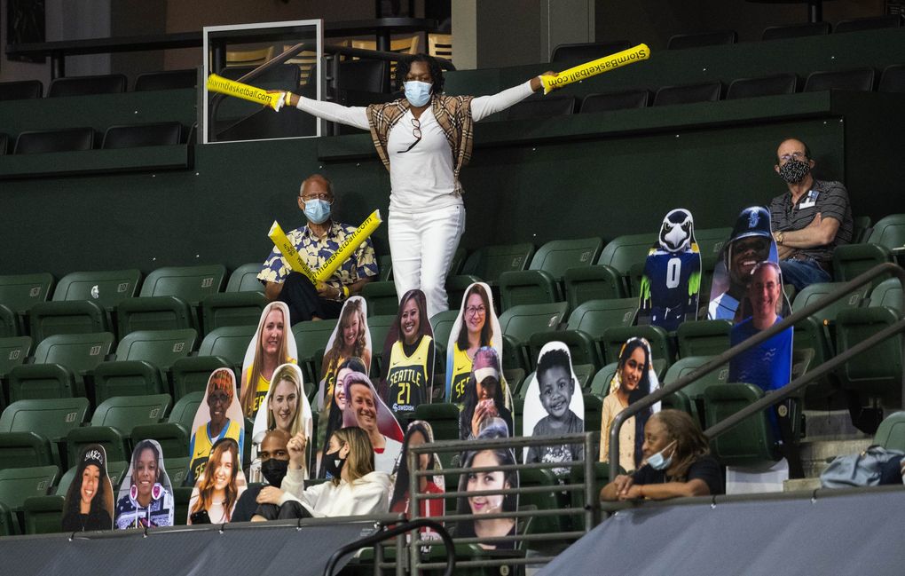 Angel of the Winds Arena was open to a small number of fans for the season opener for the Storm. The Las Vegas Aces played the Seattle Storm in the season opener for both teams Saturday, May 15, 2021 at Angel of the Winds Arena in Everett, WA. (Dean Rutz / The Seattle Times)