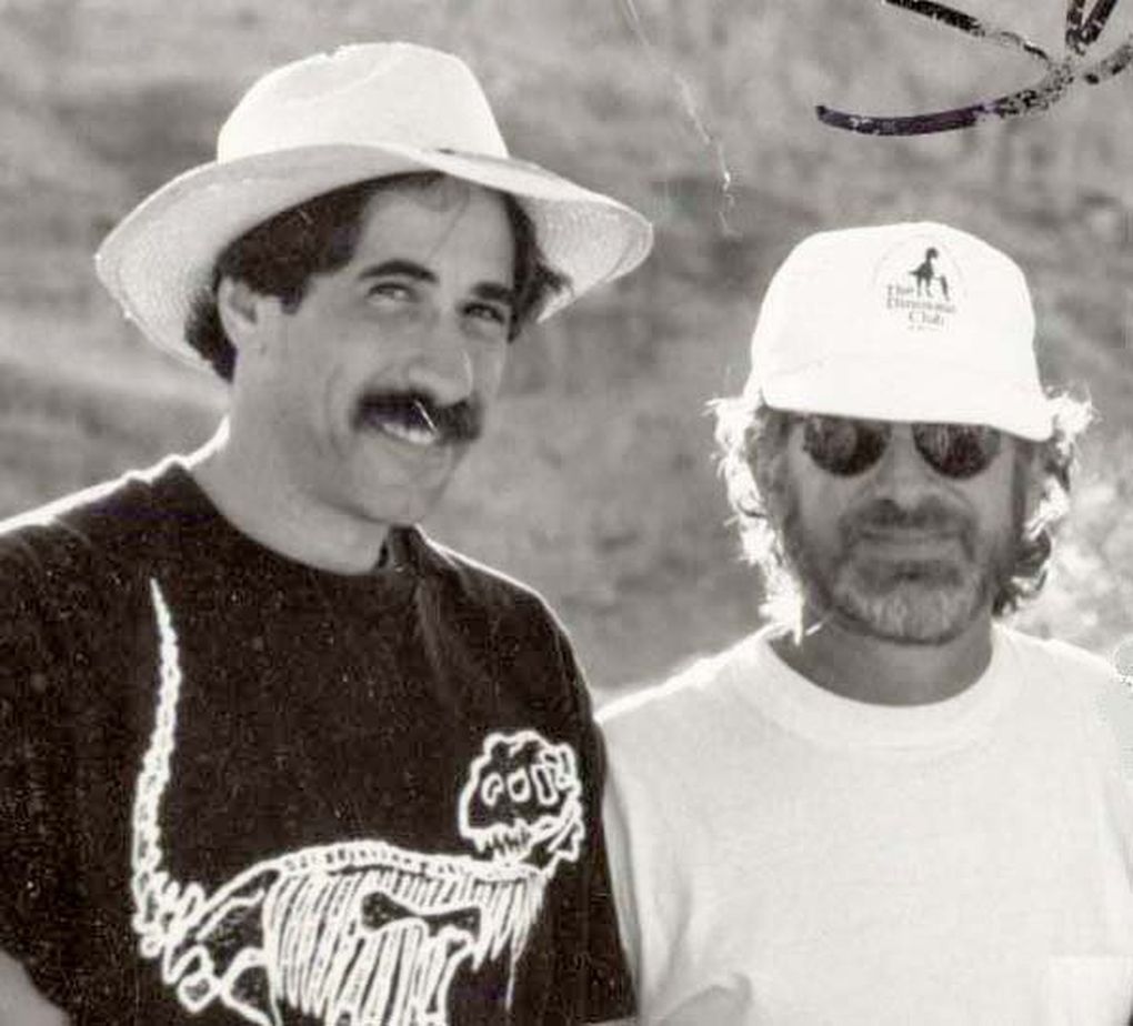 Don Lessem with Steven Spielberg, director of “Jurassic Park.” Lessem was an adviser on “Jurassic Park.” (Courtesy of Don Lessem)