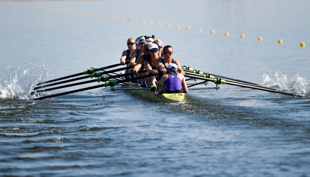 The Washington women’s crew had a good day in Friday’s heats at the NCAA championships, with the Huskies winning their heat in the first varsity eight, the second varsity eight and the four. ( / Alika Jenner)