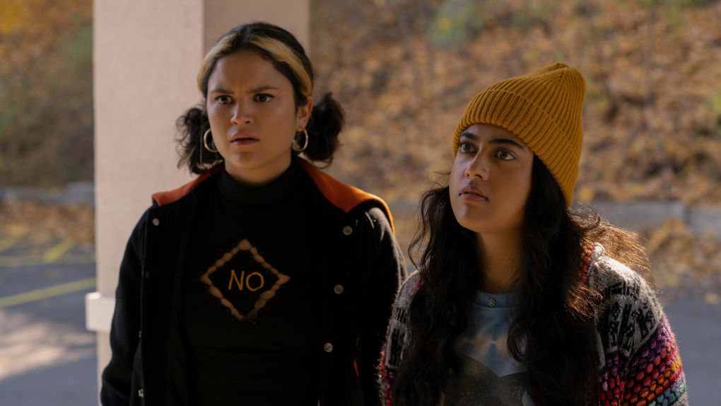 Victoria Moroles and Kuhoo Verma in “Plan B.” (Brett Roedel / Hulu)