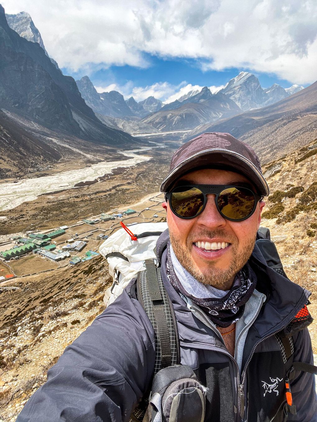 Seattle resident Andrew Hughes treks through the Khumbu Valley in April 2021 at the beginning of his six-week expedition to climb Mount Everest and Lhotse. (Andrew Hughes)