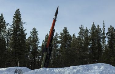 **EMBARGO: No electronic distribution, Web posting or street sales before SUNDAY 6:01 a.m. ET MAY 23, 2021. No exceptions for any reasons. EMBARGO set by source.**
A model rocket at the Esrange Space Center in Kiruna, Sweden, May 13, 2021. The Swedish government is turning an old research base above the Arctic Circle into a state-of-the-art satellite launching center. The reindeer will not be happy. (Newsha Tavakolian/The New York Times) XNYT162 XNYT162