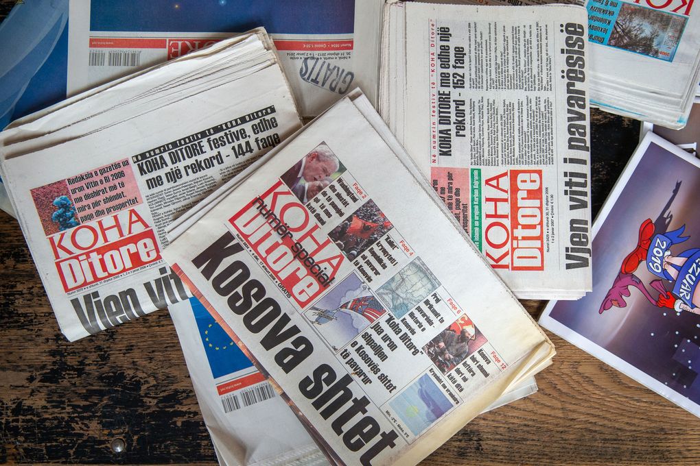 A view of archived copies of Koha Ditore newspaper are displayed, near the capital Pristina, Wednesday, April 28, 2021. The printing presses stopped running at the start of the pandemic in Kosovo. The country’s five dailies all stopped printing physical newspapers and turned into online media portals. But these do not reach all the people as before, and many fear they prioritise speed over accuracy. (AP Photo/Visar Kryeziu)