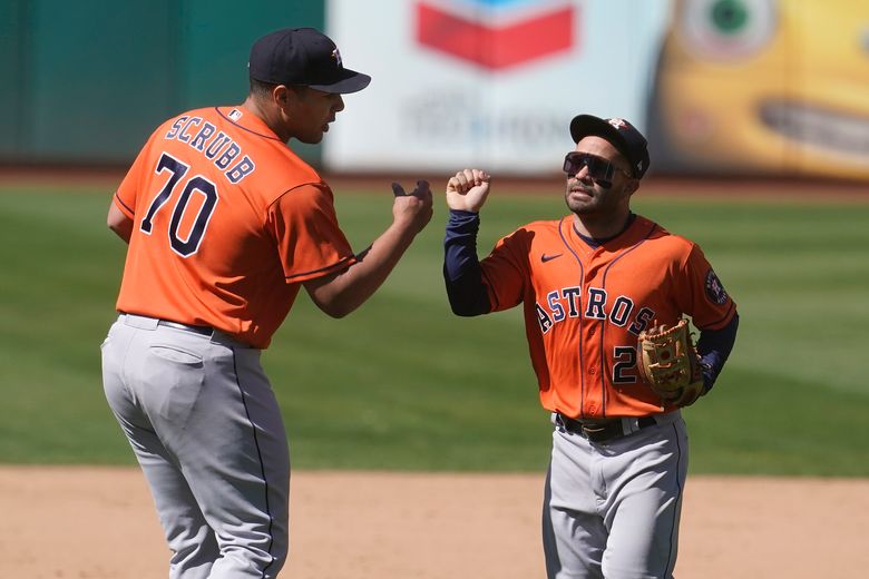 Houston Astros' Martin Maldonado celebrates after double against