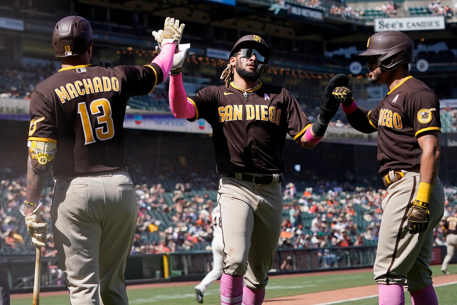 San Diego Padres catcher Yasmani Grandal gets loose before batting